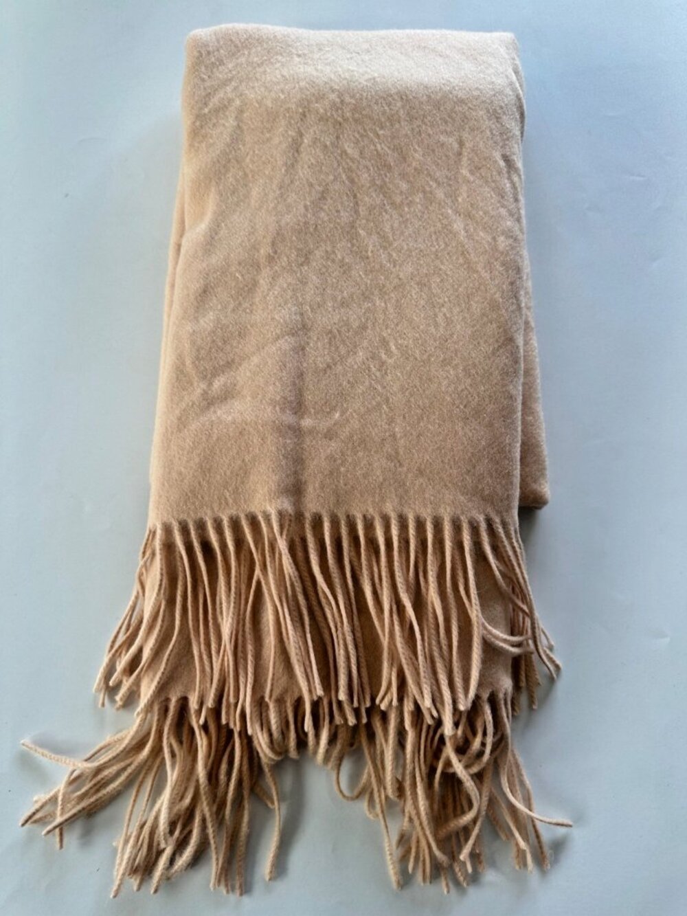 Williams Sonoma Home Cashmere Throw Fringe Blanket in Beige 50x65"